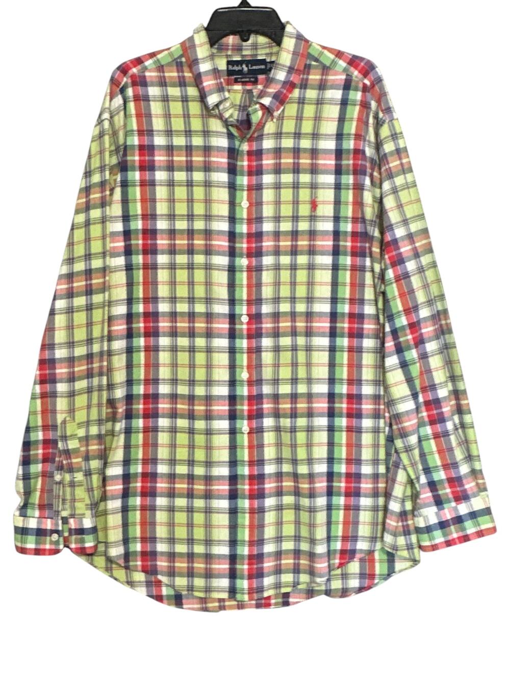Ralph Lauren Classic Fit Plaid Cotton Button Down Shirt Men's XL Green Red Navy